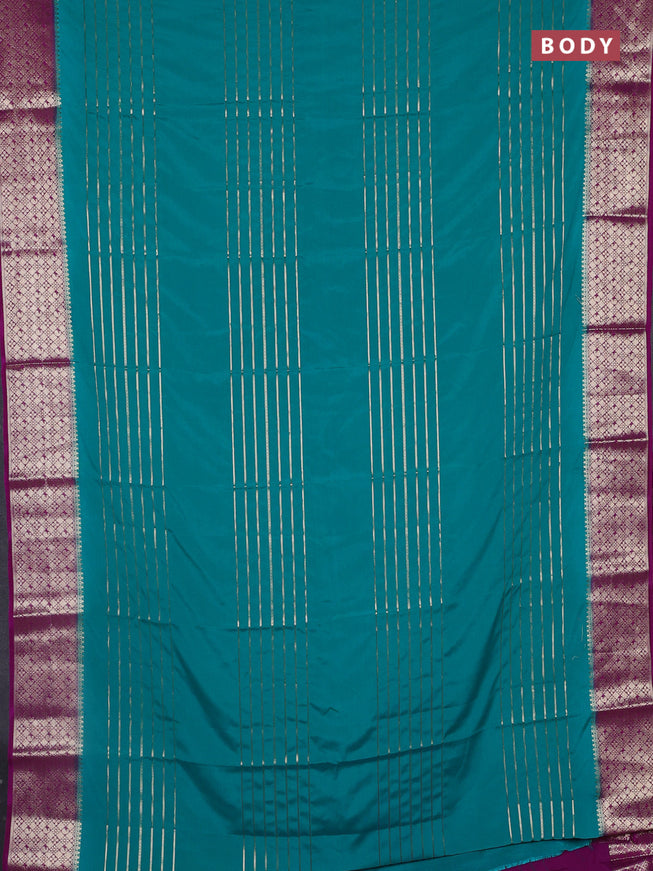 Semi mysore silk saree teal green and pink with allover zari weaves and zari woven border
