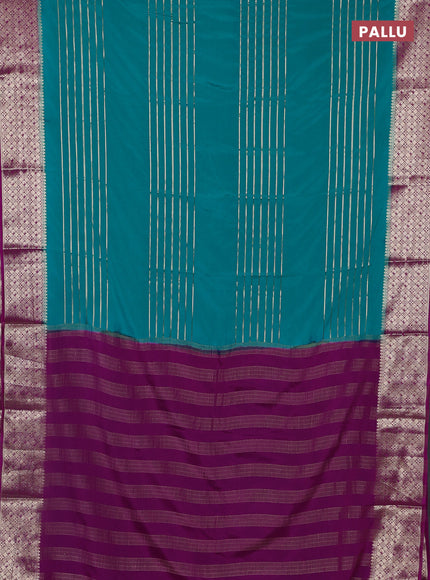 Semi mysore silk saree teal green and pink with allover zari weaves and zari woven border