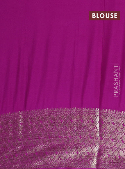 Semi mysore silk saree teal green and pink with allover zari weaves and zari woven border