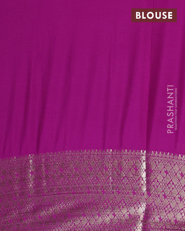 Semi mysore silk saree teal green and pink with allover zari weaves and zari woven border