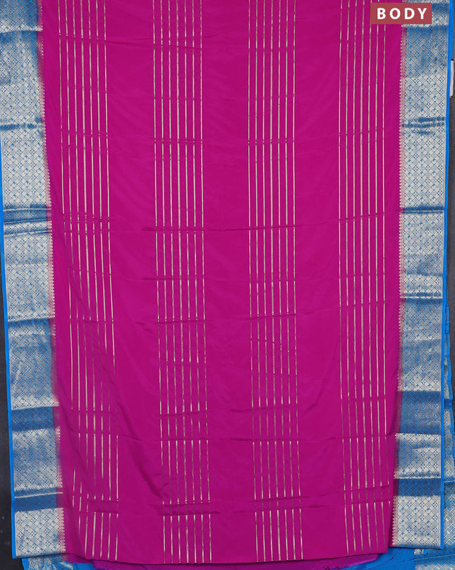 Semi mysore silk saree pink and cs blue with allover zari weaves and zari woven border