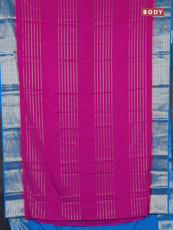 Semi mysore silk saree pink and cs blue with allover zari weaves and zari woven border
