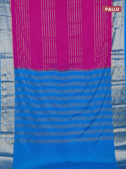 Semi mysore silk saree pink and cs blue with allover zari weaves and zari woven border