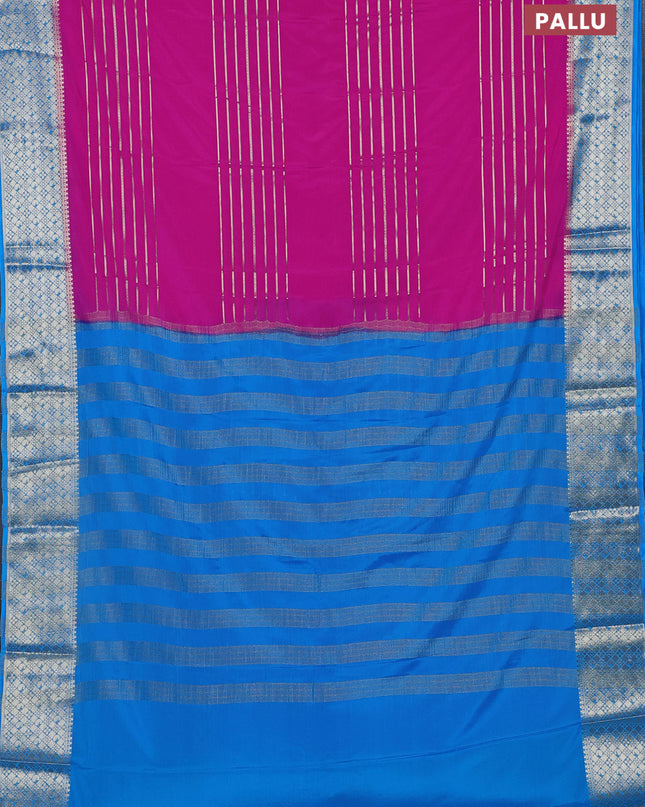 Semi mysore silk saree pink and cs blue with allover zari weaves and zari woven border