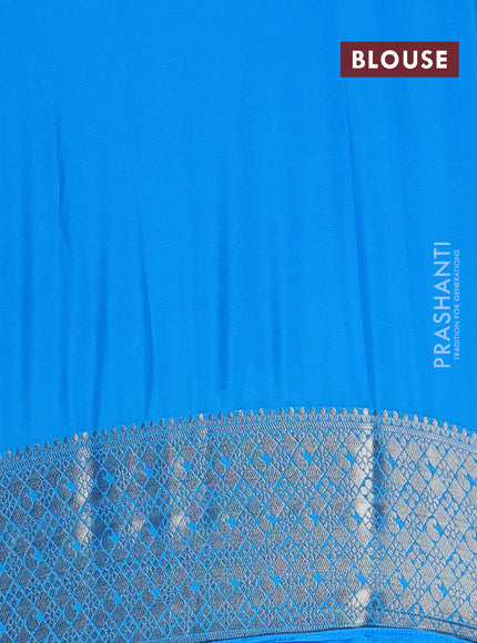 Semi mysore silk saree pink and cs blue with allover zari weaves and zari woven border
