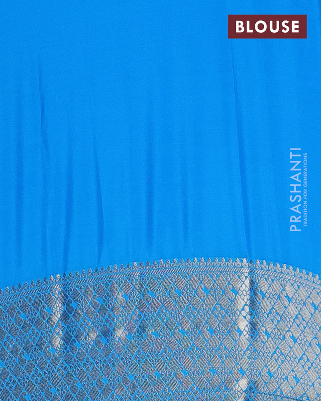 Semi mysore silk saree pink and cs blue with allover zari weaves and zari woven border