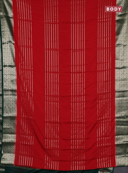 Semi mysore silk saree red and green with allover zari weaves and zari woven border