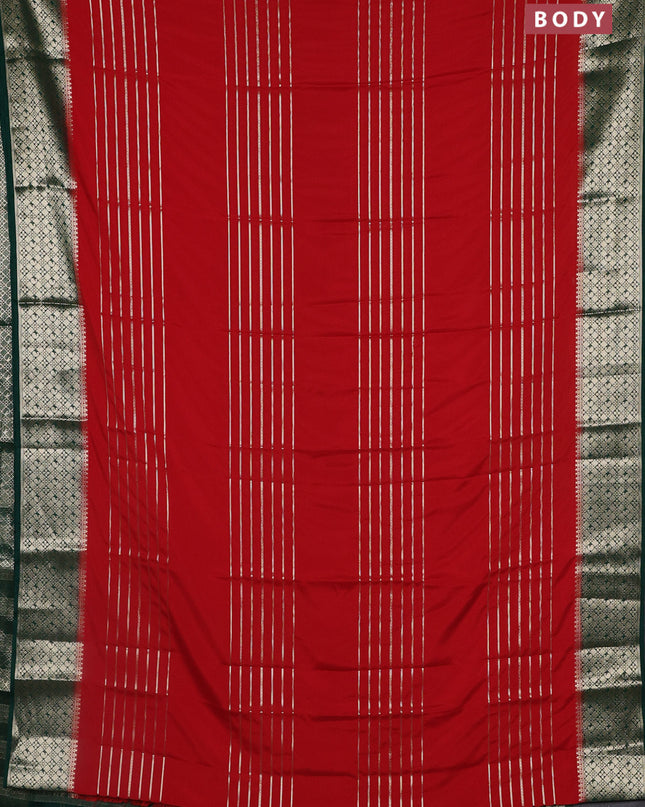 Semi mysore silk saree red and green with allover zari weaves and zari woven border