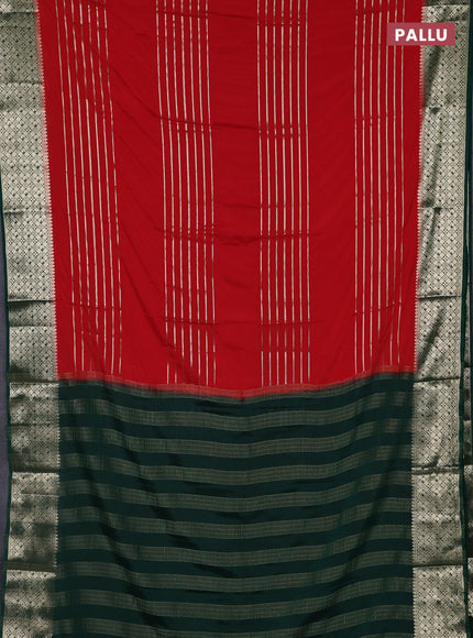 Semi mysore silk saree red and green with allover zari weaves and zari woven border