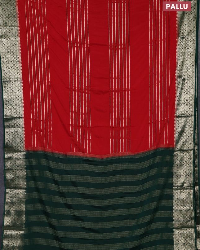 Semi mysore silk saree red and green with allover zari weaves and zari woven border