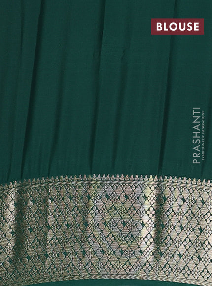 Semi mysore silk saree red and green with allover zari weaves and zari woven border
