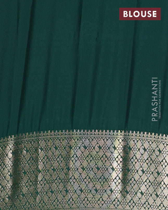 Semi mysore silk saree red and green with allover zari weaves and zari woven border