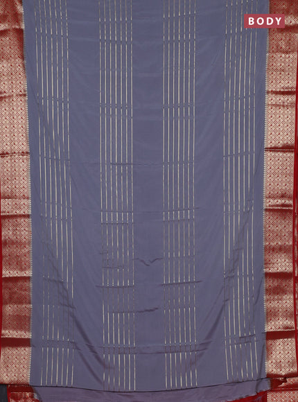 Semi mysore silk saree grey and red with allover zari weaves and zari woven border