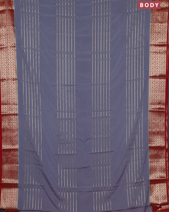 Semi mysore silk saree grey and red with allover zari weaves and zari woven border
