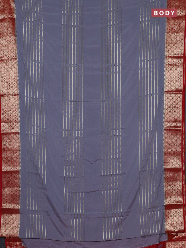 Semi mysore silk saree grey and red with allover zari weaves and zari woven border