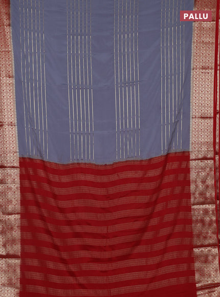 Semi mysore silk saree grey and red with allover zari weaves and zari woven border