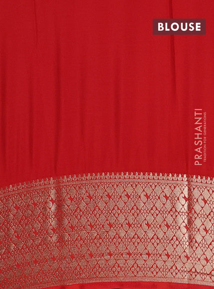 Semi mysore silk saree grey and red with allover zari weaves and zari woven border