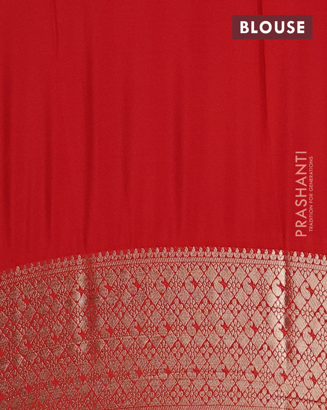 Semi mysore silk saree grey and red with allover zari weaves and zari woven border