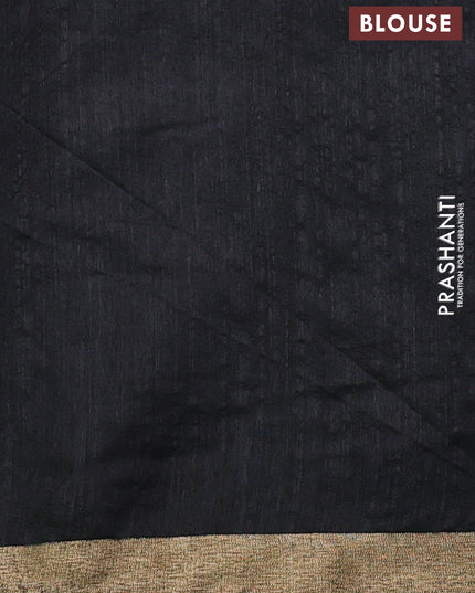 Semi dupion saree black with allover thread weaves and parsi embroidery work zari woven border