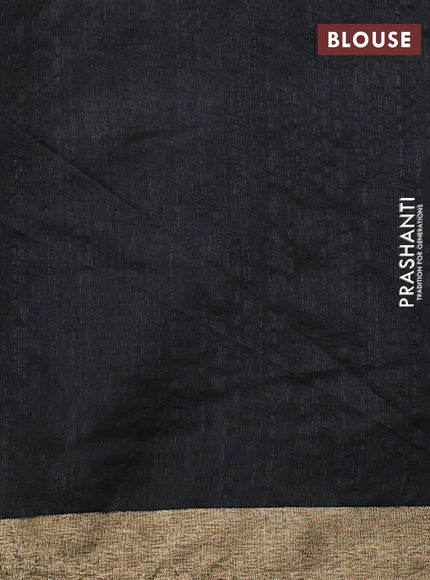 Semi dupion saree black with allover thread weaves and parsi embroidery work zari woven border