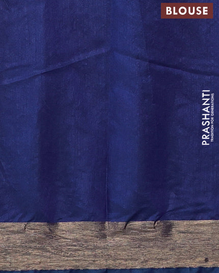 Semi dupion saree blue with allover thread weaves and parsi embroidery work zari woven border