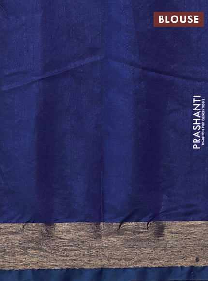 Semi dupion saree blue with allover thread weaves and parsi embroidery work zari woven border