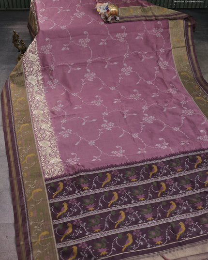 Semi dupion saree mauve pink and rosy brown with allover thread weaves and parsi embroidery work zari woven border