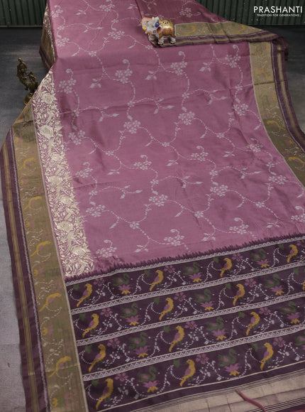 Semi dupion saree mauve pink and rosy brown with allover thread weaves and parsi embroidery work zari woven border
