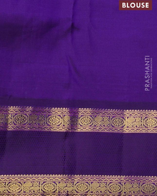 Pure kanchipuram silk saree multi colour and violet with allover paalum pazhamum checks & zari buttas and rich zari woven border
