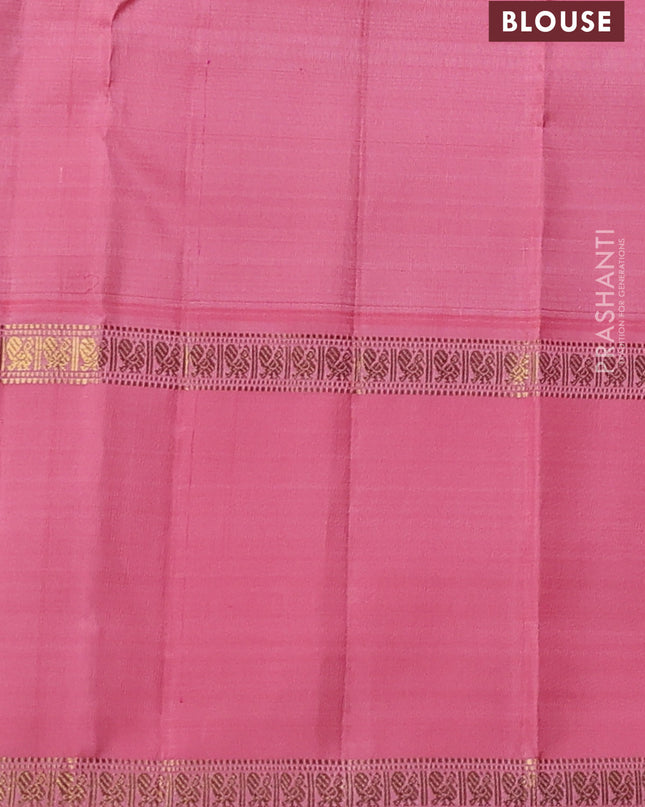 Pure kanchipuram silk saree purple and peach pink with zari woven buttas and long rettapet zari woven korvai border