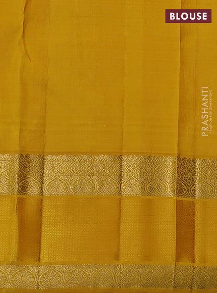 Pure kanchipuram silk saree mild lavender and yellow with zari woven buttas and rich zari woven korvai border