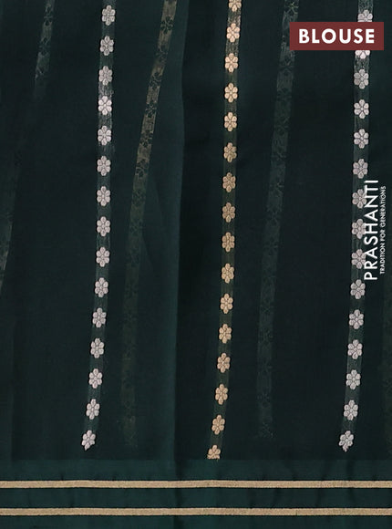 Banarasi organza silk saree bottle green with allover zari woven buttas and zari woven border