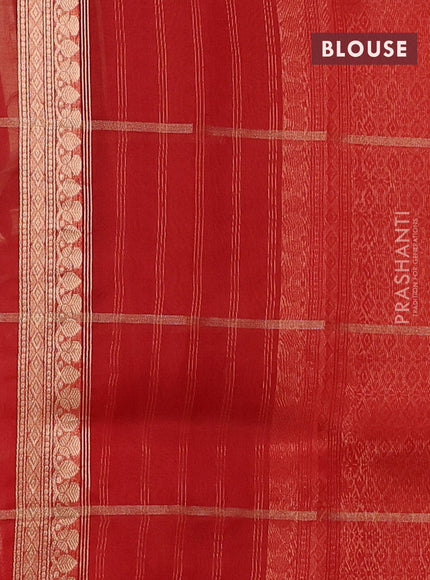 Banarasi organza silk saree red with allover zari checks & buttas and zari woven border