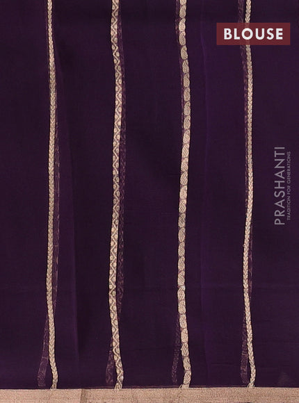 Banarasi organza silk saree purple with allover zari stripes pattern & butas and zari woven border