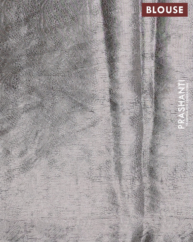 Pure organza silk saree black with allover silver zari weaves and floral embroidery border