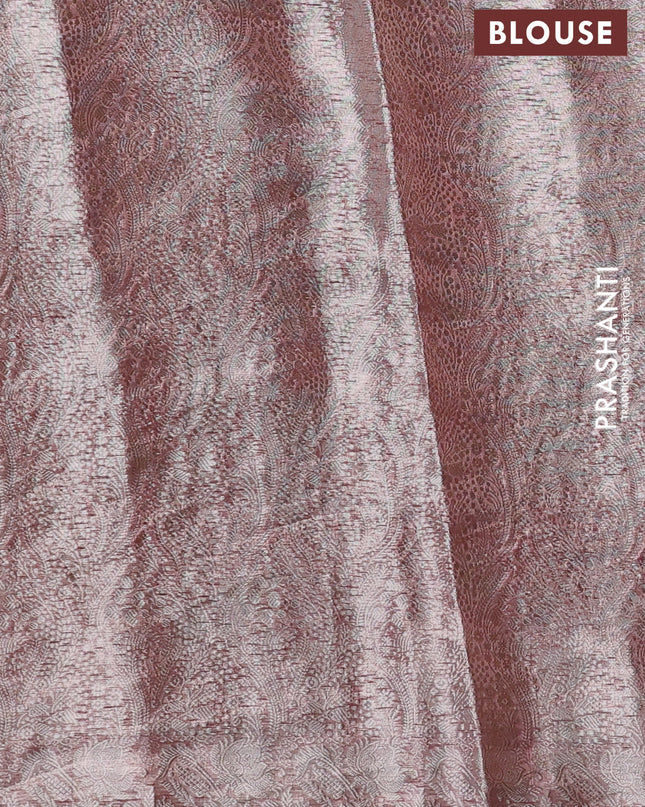 Pure organza silk saree maroon with allover silver zari weaves and floral embroidery border