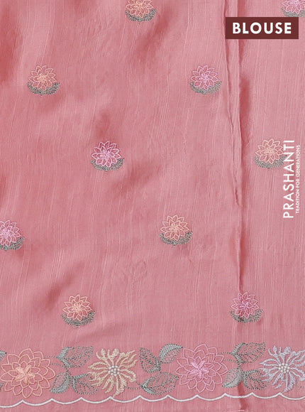 Pure organza silk saree peach shade with floral embroidery work and lace work border