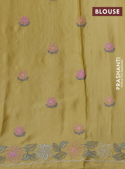 Pure organza silk saree pale yellow with allover applique work and lace work border