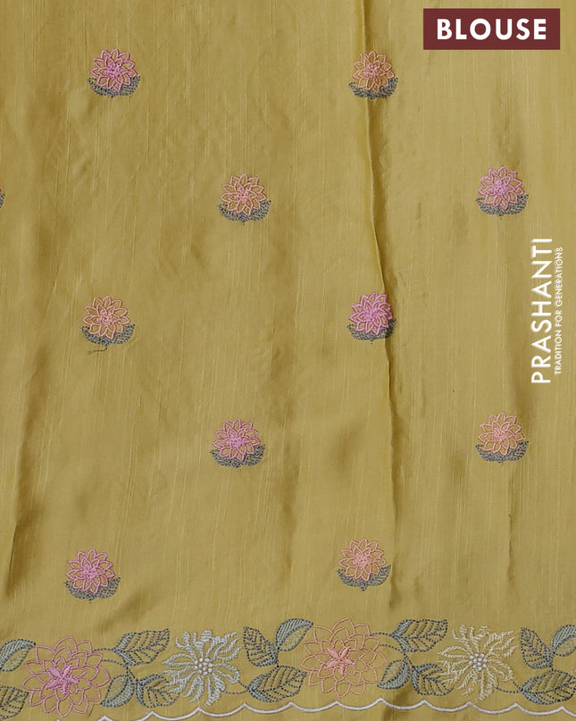 Pure organza silk saree pale yellow with allover applique work and lace work border