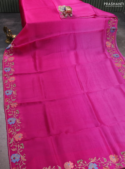 Pure organza silk saree magenta pink with plain body and embroidery border