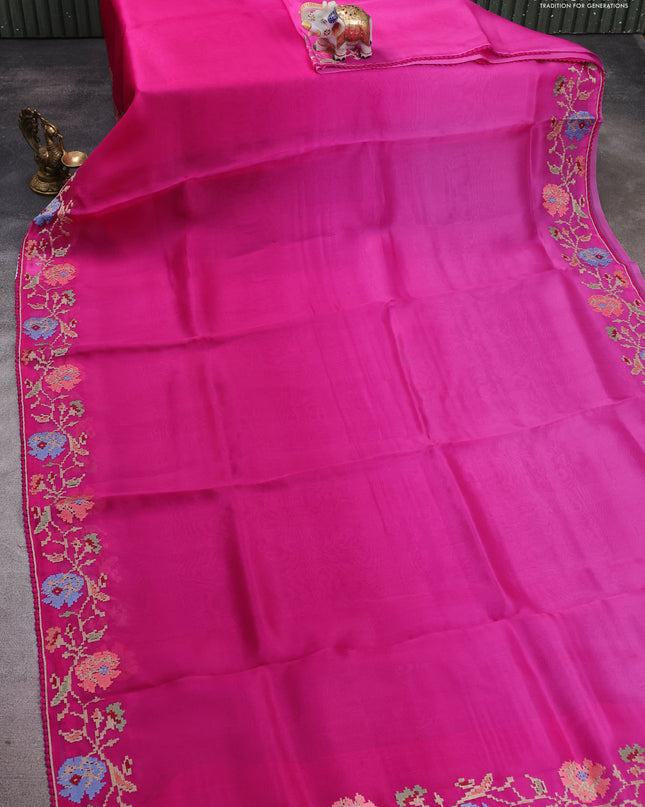 Pure organza silk saree magenta pink with plain body and embroidery border
