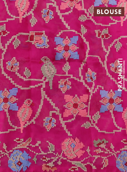 Pure organza silk saree magenta pink with plain body and embroidery border