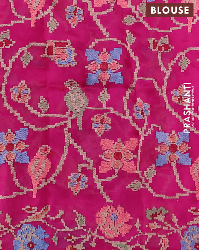 Pure organza silk saree magenta pink with plain body and embroidery border