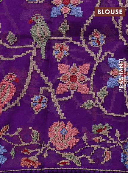 Pure organza silk saree violet with plain body and floral embroidery border