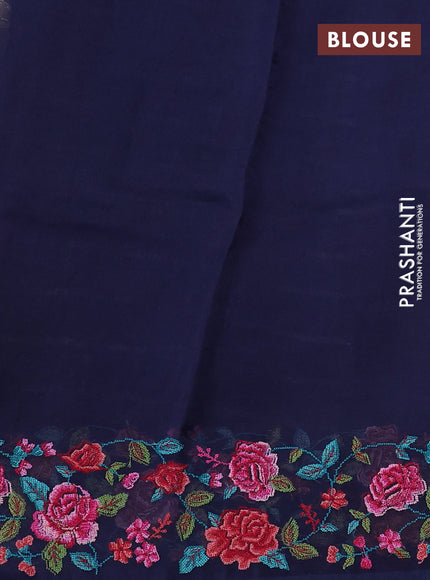 Pure organza silk saree navy blue with allover zari weaves and floral embroidery border