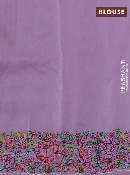 Pure organza silk saree lavender with allover silver & zari stripes pattern and floral embroidery border