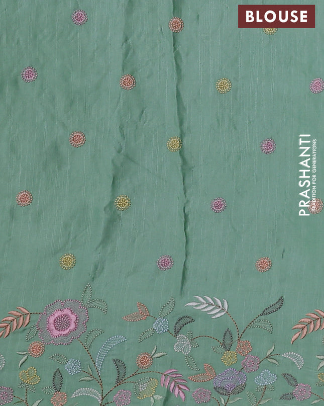 Pure organza silk saree pastel green with floral embroidery work and lace work border