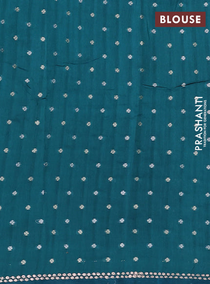 Pure organza silk saree teal green with floral embroidery & pita work