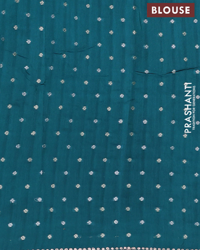 Pure organza silk saree teal green with floral embroidery & pita work