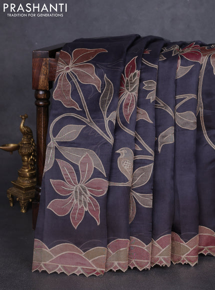 Pure organza silk saree grey with prints & pita work